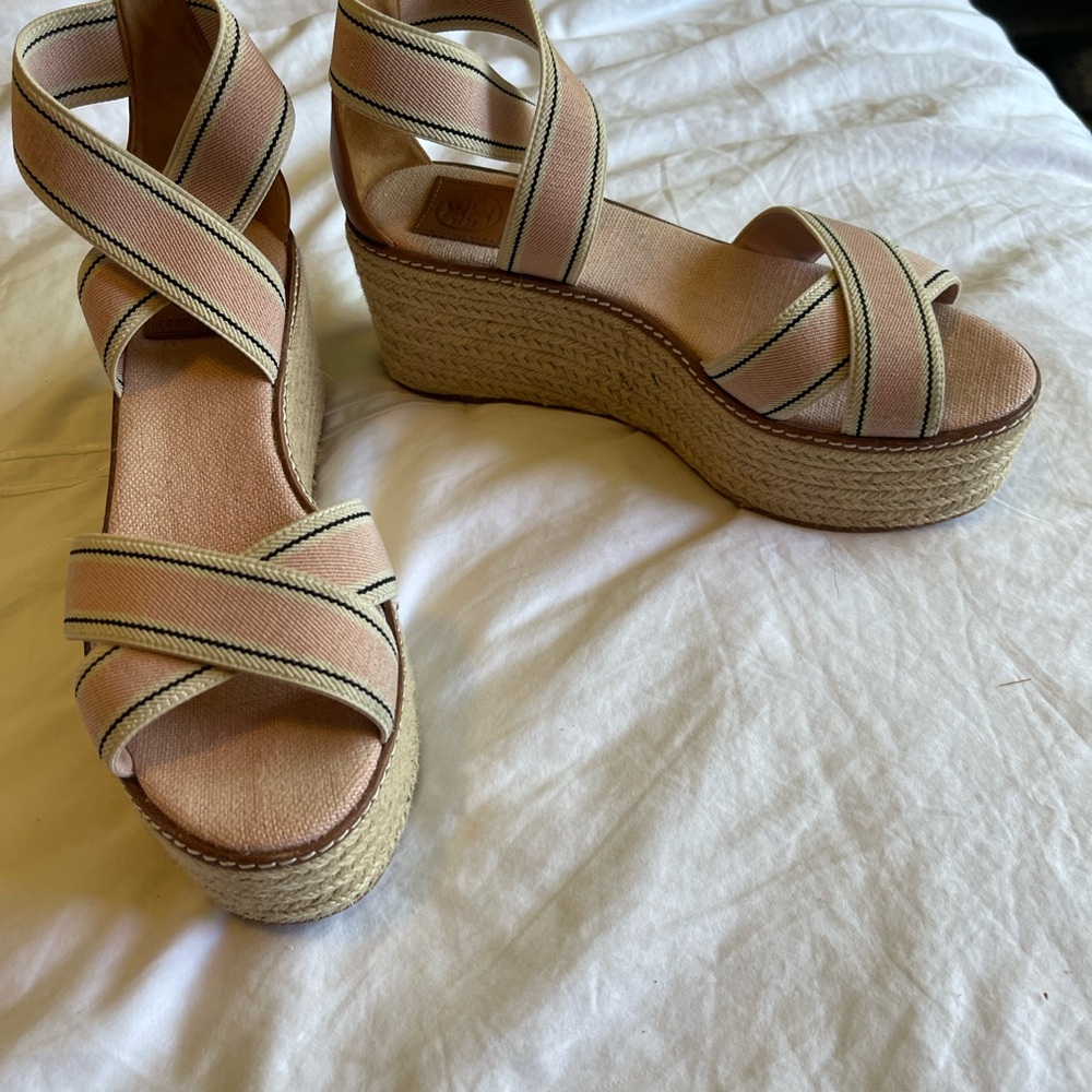 Women's Tory Burch Strappy Wedge ish Sandals - Tan